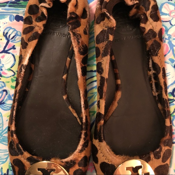 Tory Burch Reva ballet flats leopard pony hair calf animal print elastic size 8 - Picture 4 of 16